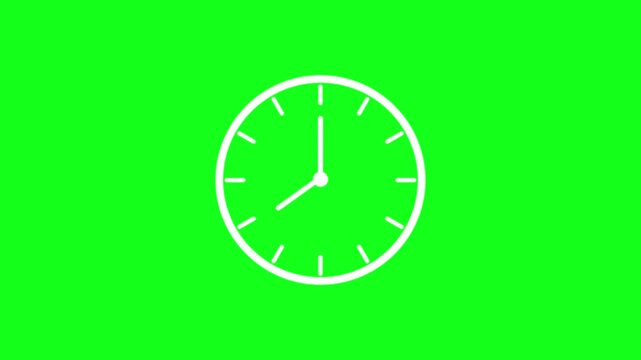 4K animated clock showing 8 o'clock on green screen background for time management and schedule video editing