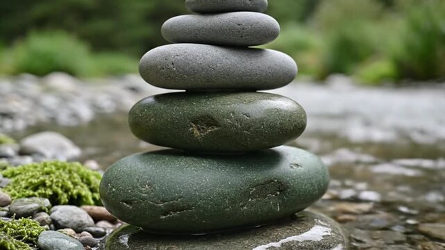 Zen Stone Stack Meditation Balance River Nature Calm Serenity Harmony Outdoor Zen Garden