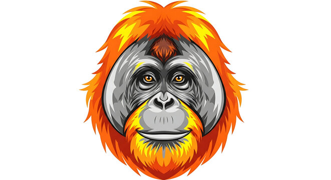 Portrait of an orangutan head, stylized vector illustration of a great ape