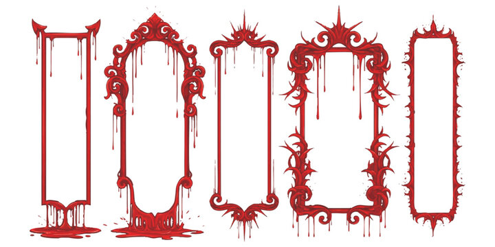 Set of spooky red dripping frames and gothic borders for halloween design projects