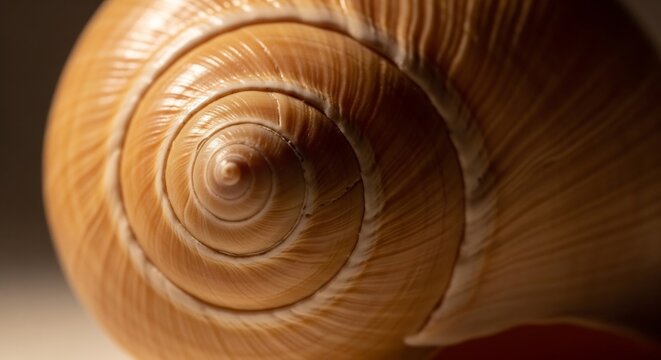 Close up of a spiral snail shell showing intricate patterns and textures.