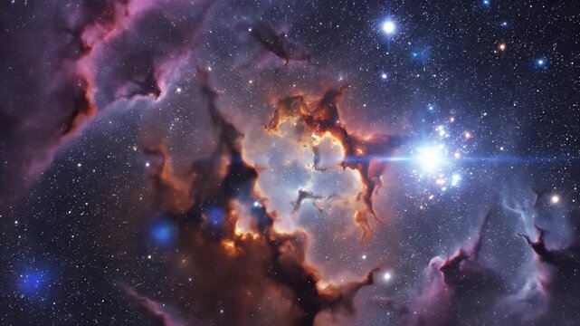 A vibrant and swirling nebula illuminates the vast expanse of space, showcasing a breathtaking display of cosmic colors and stellar formations.