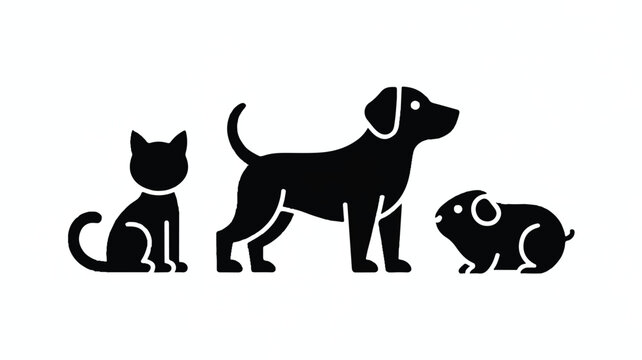 black silhouettes of cat dog and mouse standing together side by side