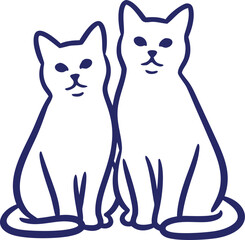 Two cute cartoon cats sitting side by side looking forward © Maria