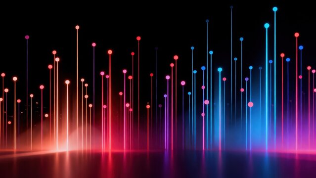 Colorful neon light lines on dark background