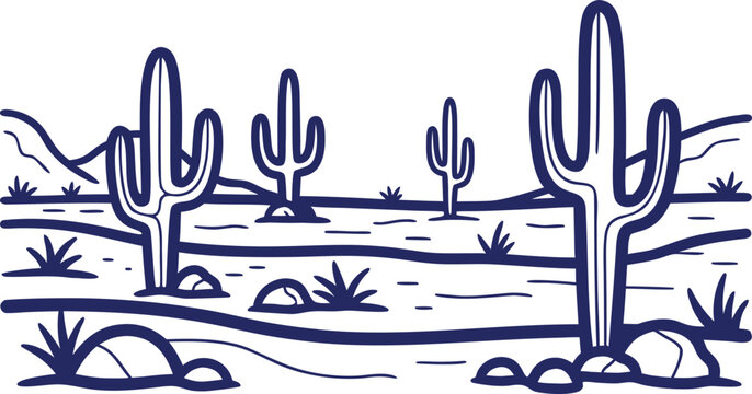 Desert landscape with cacti and rocks in a dry arid environment