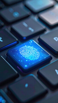 Digital privacy awareness fingerprint scanner keyboard key cybersecurity