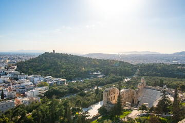 Obraz premium Cityscape view of Athens, Greece as seen from the top of the Acropolis of Athens site.