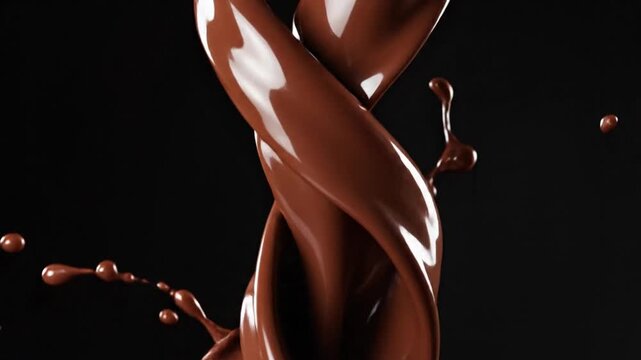 Swirling red smoke flows like liquid chocolate and creamy caramel in a close-up splash against a dark black background