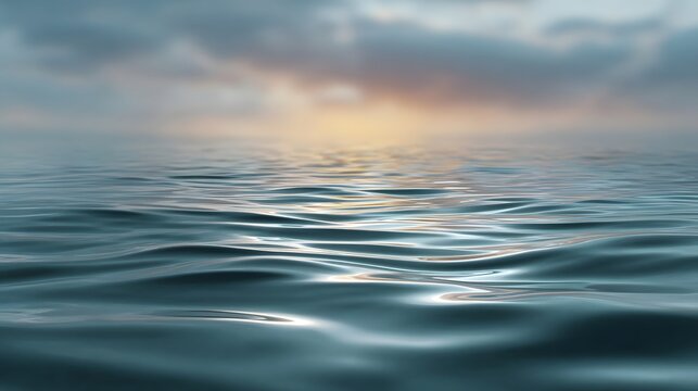 Soft gradient sky meeting a calm rippling water surface at dawn or dusk creating an ethereal coastal backdrop