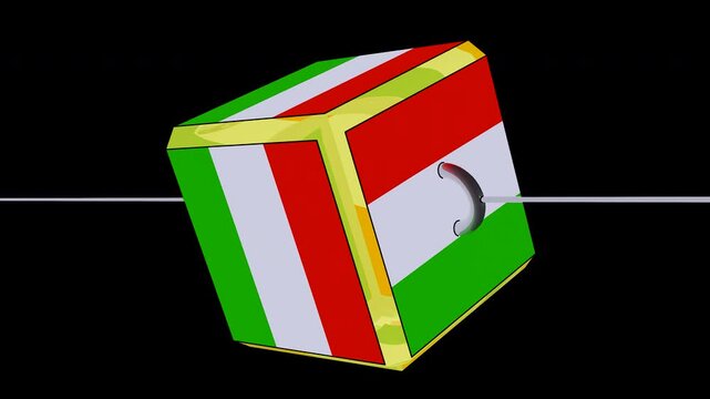 Italian flag cube spinning on axis, rotating 3d national symbol of Italy, glossy green white and red geometric block for news and sports isolated on Transparent Background