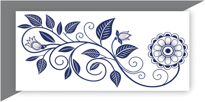 Traditional Chinese porcelain floral pattern, cobalt blue and white color palette, intricate flowers and vines, seamless decorative pattern set, square tiles, circular plate frame with greek key borde
