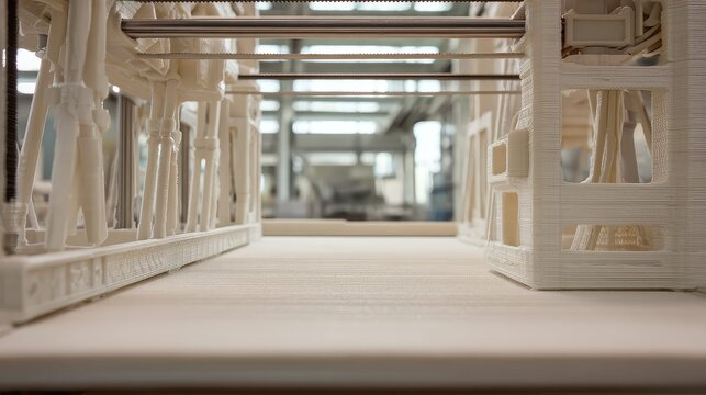 Close up view of a 3d printing machine in operation, precisely building layered models and rapid prototypes from a powdered material within a manufacturing facility