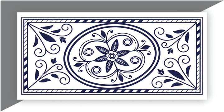 Traditional Chinese porcelain floral pattern, cobalt blue and white color palette, intricate flowers and vines, seamless decorative pattern set, square tiles, circular plate frame with greek key borde