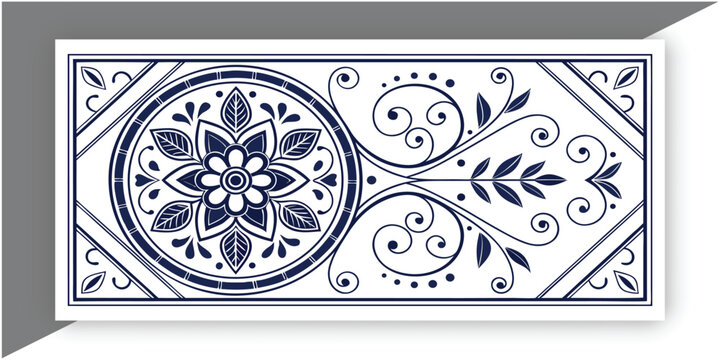 Traditional Chinese porcelain floral pattern, cobalt blue and white color palette, intricate flowers and vines, seamless decorative pattern set, square tiles, circular plate frame with greek key borde