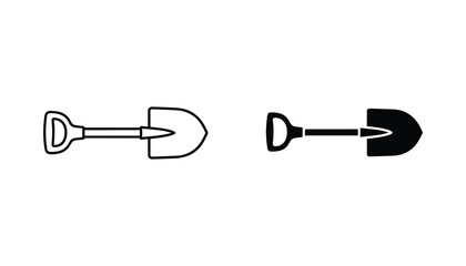 Garden shovel tool icon in outline and solid black for agriculture and landscaping design © David