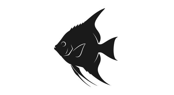 Elegant black angelfish silhouette swimming gracefully in clear water representing aquatic life ocean depths and underwater ecosystems with a minimalist aesthetic