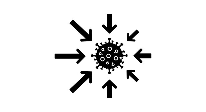 COVID-19 Threat: An illustrative depiction of the global threat of the virus, with arrows converging on the virus, emphasizing the need for defense