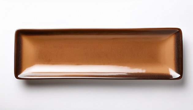 rectangular long narrow ceramic plate isolated on white background top view