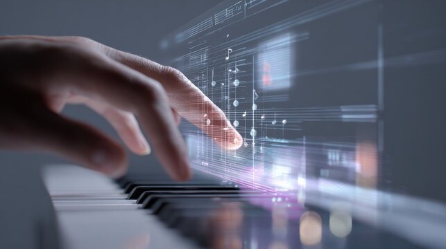 Playing piano with digital musical notes