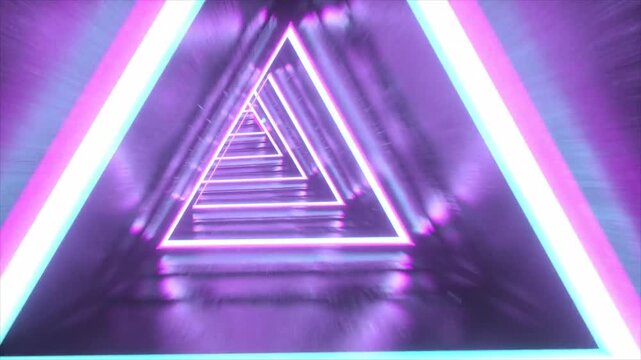 Glowing geometric triangle pattern with neon light effects on dark background