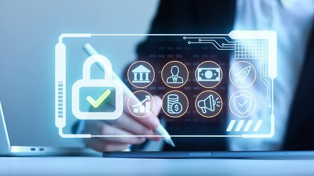 Digital security tools are used in a business setting to manage data protection and online safety measures for clients and transactions.