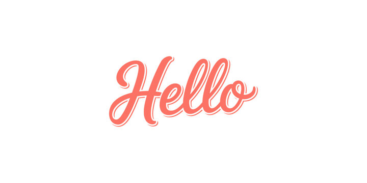 Coral color hello word in cursive script on a white background