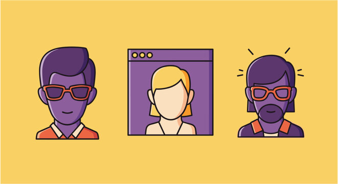 Cartoon avatars with masks and sunglasses in a flat design style.