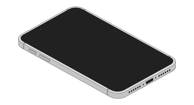 Silver smartphone with black screen.