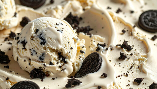 Vanilla and chocolate ice cream dessert on a plate, sweet creamy cold snack