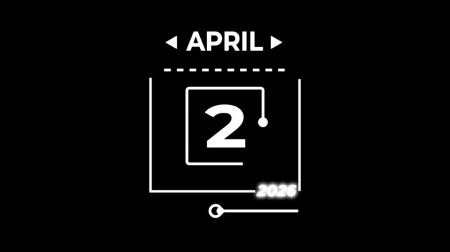 Calendar date April 2 2026 graphic calendar icon monthly, motion graphic design video animation Simple calendar with date concept.calender date icon.
