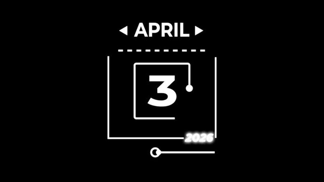 Calendar date April 3 2026 graphic calendar icon monthly, motion graphic design video animation Simple calendar with date concept.calender date icon.