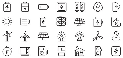 Obraz premium Solar Energy and Battery Line Icons Collection. Vector illustration eps 10