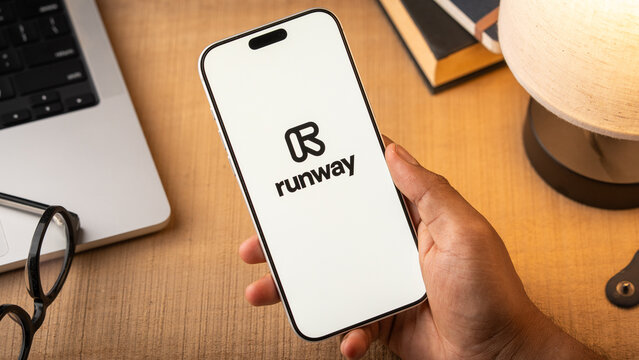 Runway AI logo is displayed on the screen of a smartphone, in Bangalore, India, on May 11, 2026
