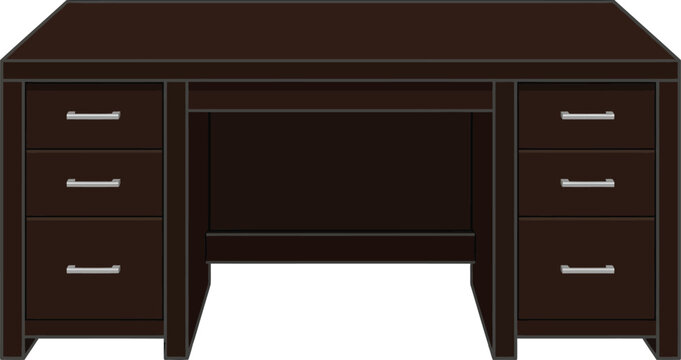 Classic dark brown wooden office desk with multiple drawers furniture workspace business traditional interior management executive workstation professional organization organizer
