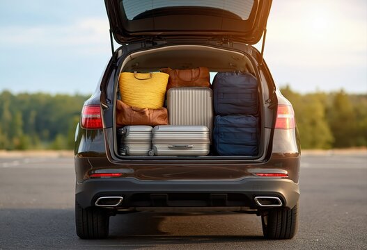 Car trunk full of luggage ready for family road trip