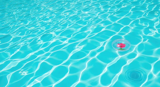 Vibrant turquoise pool water ripples with bright sunlight reflections, creating a refreshing and cool summer background for vacation themes, aqua, aquatic, blue