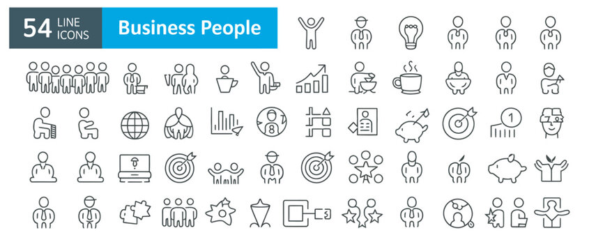 Set of fifty four business people line icons for corporate and professional branding