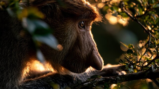 Close-up Portrait of a Proboscis Monkey in Golden Hour Light