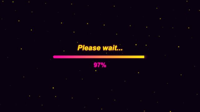 Please Wait Load Bar Progressing from Zero to One Hundred Percent in a Seamless Loop with a Starry Background