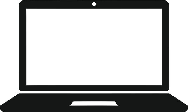 Minimalist laptop computer with black frame on white background