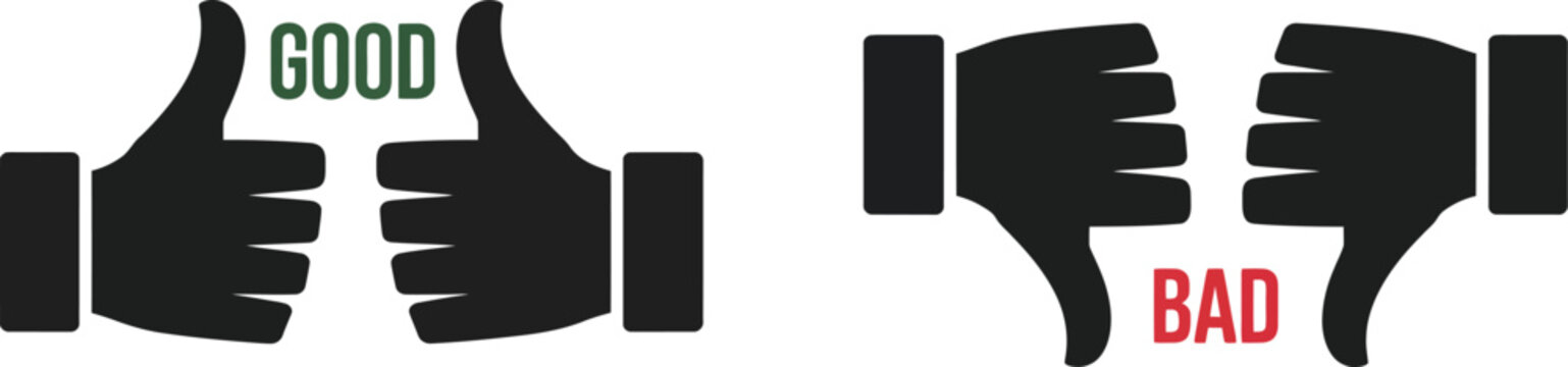 Thumb up and thumb down icon set, modern vector illustrations of like and dislike hand gestures with check symbols for feedback voting and user rating design.