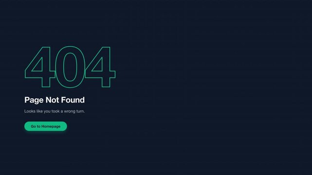 Animated Error 404 Page Not Found Message with Call to Action for Website Design