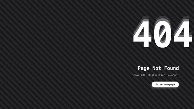 404 Page Not Found Error Message with a Dark Striped Background Animation Seamlessly Looping for Website Design