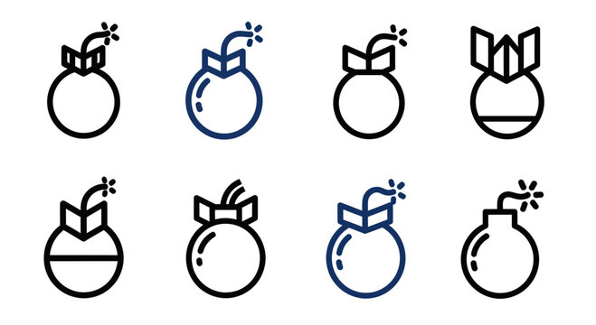 Explosion Bomb Icons Set, Danger Symbol, Vector Illustration