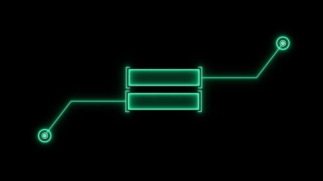 Glowing neon two callout lines for text and data showing animation. Cyan neon two HUD element futuristic callout motion graphics animation on black background