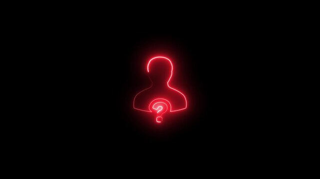 Glowing red neon user with question mark symbol animation