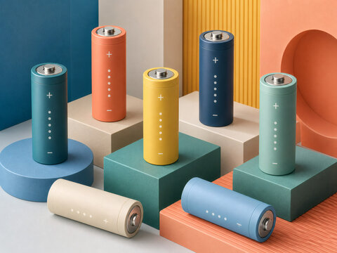 Colorful Minimal Battery Collection in Modern Geometric Scene
