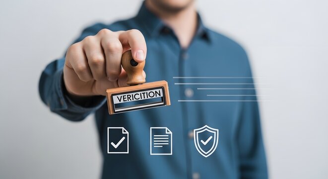 Professional Hand Holding Verification Stamp for Document Approval