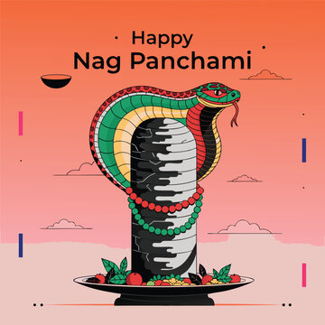 Traditional colorful vector art of cobra on shiva lingam for nag panchami